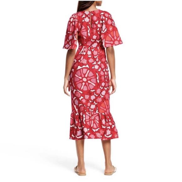 Rhode x Target NWT Women's Large Zinnia Floral Print Bell Sleeve Midi Dress 8 - Picture 3 of 13